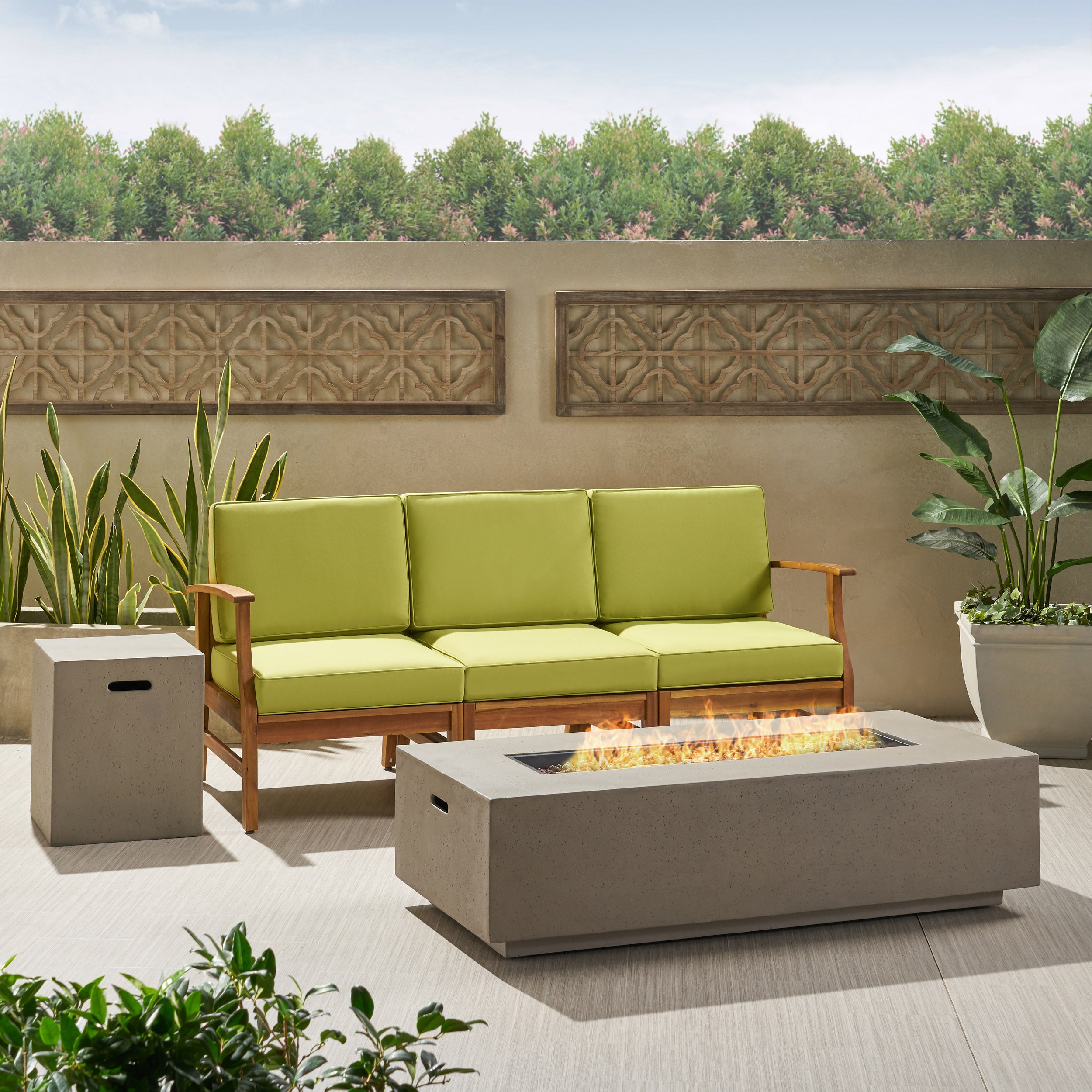 Capri Outdoor 3 Seater Wood Fire Pit Sofa Set