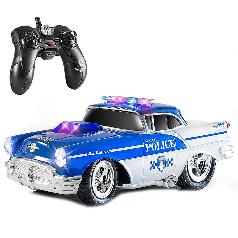 RC Police Car for Kids with Lights， Sirens， and Easy Control - Heavy Duty Old Fashioned Style and Rubber Tires