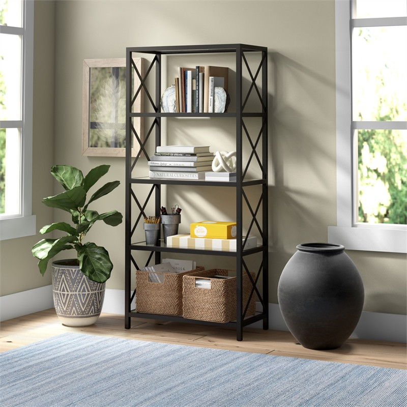 Henn ampHart 30 quotBlackened Bronze Metal/Glass Bookcase   Transitional   Bookcases   by Homesquare  Houzz