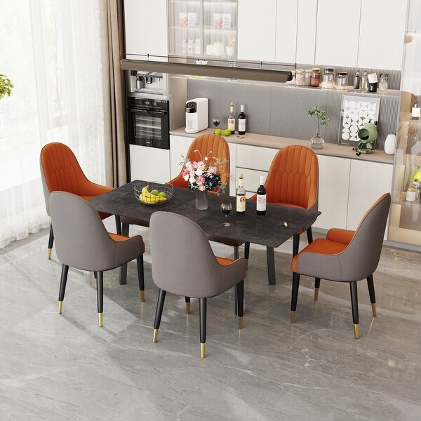 Large Extendable Kitchen Slate Dining Table Rectangular and Metal Legs