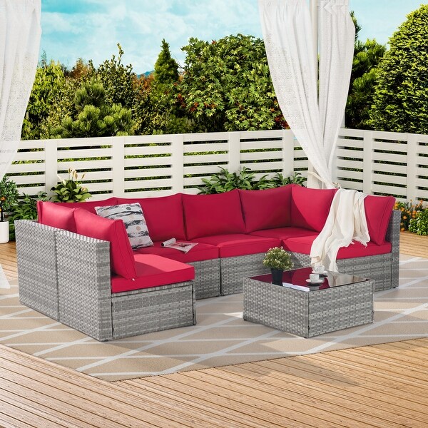 Outdoor Rattan 7 Pieces Furniture Sofa And Table Set