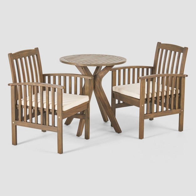 Casa 3pc Acacia X Leg Bistro Dining Set Gray cream Christopher Knight Home