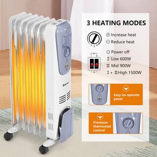 Costway 1500-Watt Electric Oil-Filled Radiator Space Heater 7-Fin Thermostat Room Radiant Space Heater GHM0473