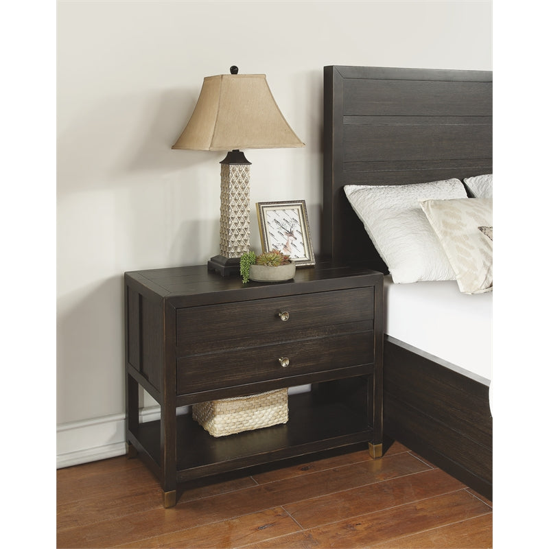 Home Square Mid-Century Wood Open Nightstand in Dark Brown - Set of 2