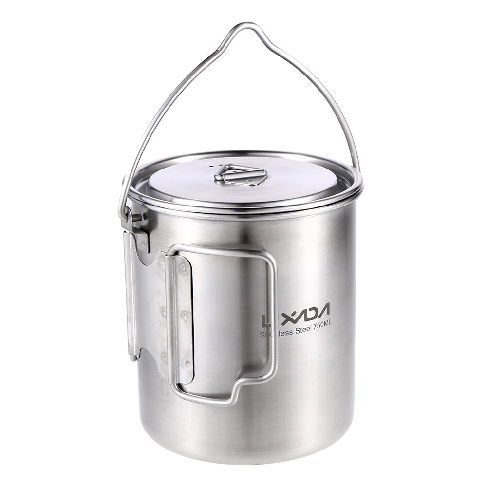 Lixada 750ml Stainless Steel Pot Portable Water Mug Cup with Lid and Foldable Handle Outdoor Camping Cooking Picnic