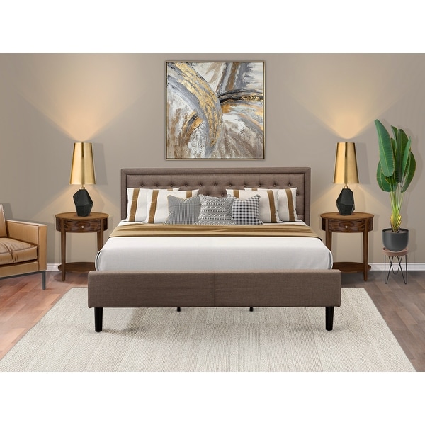 3 Pc Bedroom Set - Platform Bed Frame with Brown Linen Fabric - Button Tufted Headboard- 2 Nightstand (Bed Size Options) - - 34371204