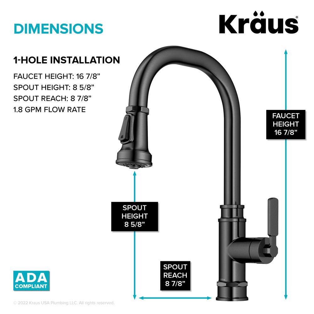 KRAUS Allyn Transitional Industrial Pull-Down Single Handle Kitchen Faucet in Spot-Free Black Stainless Steel KPF-4101SFSB