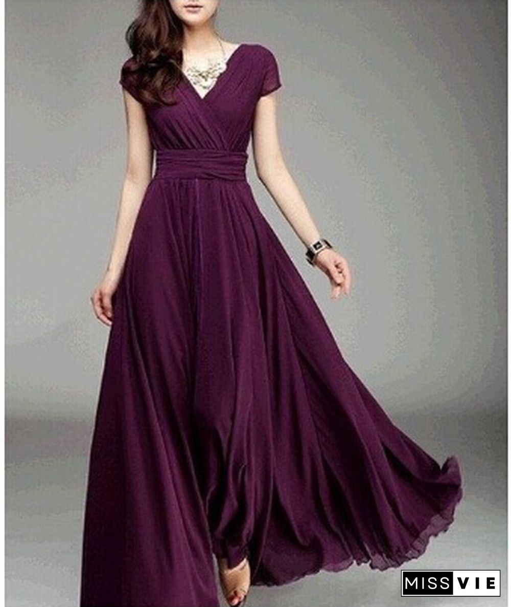 Women's Fashion Bohemian Maxi Dress Evening Dress V-neck