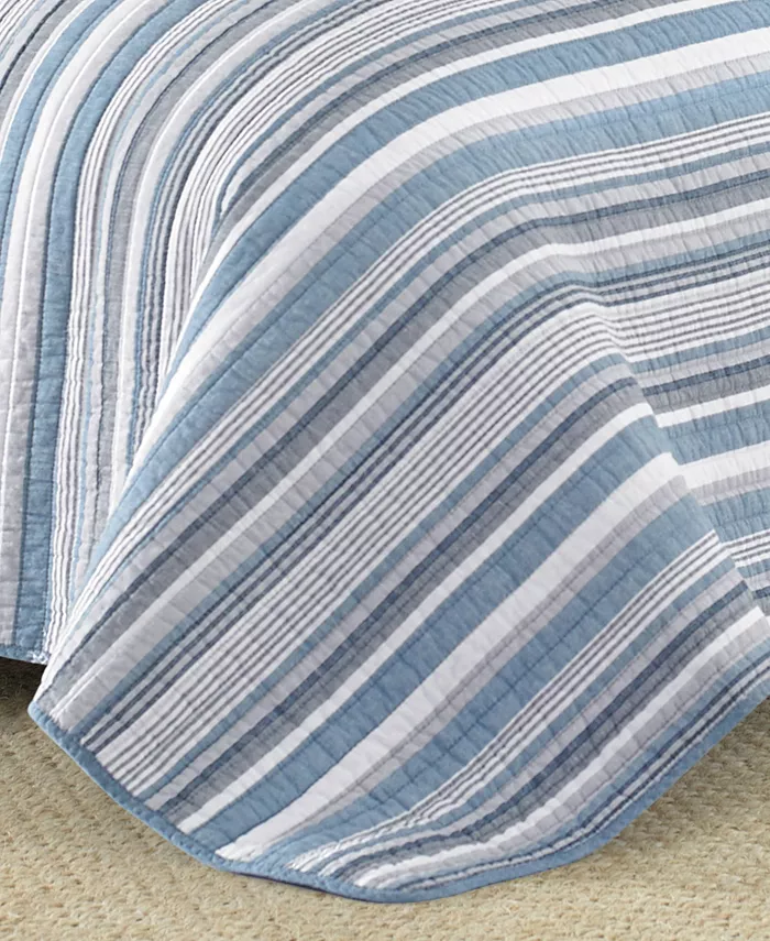 Nautica Jettison Grey Blue Cotton Reversible 2-Piece Quilt Set， Twin