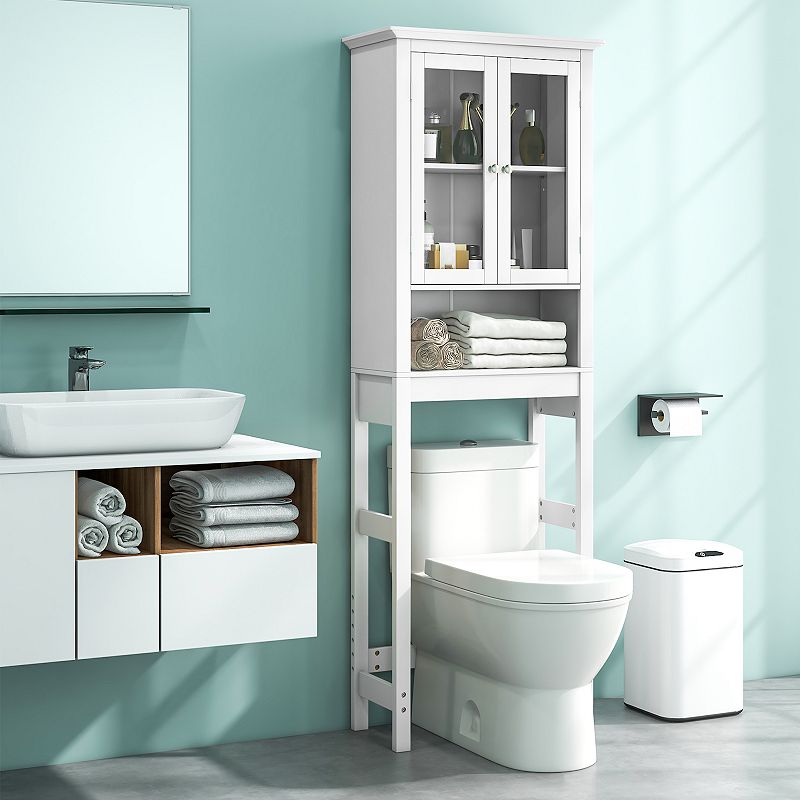 Over the Toilet Storage Cabinet with Double Tempered Glass Doors