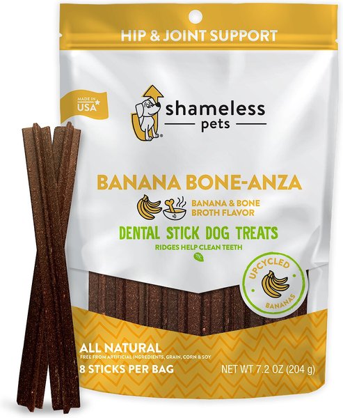 Shameless Pets Banana Bone-Anza Banana and Bone Broth Flavor Dental Dog Treats