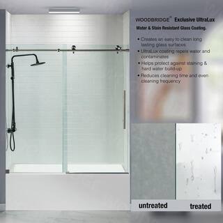 WOODBRIDGE Beccles 56 in. to 60 in. x 62 in. Frameless Sliding Bathtub Door with Shatter Retention Glass in Brushed Nickel HSD3627