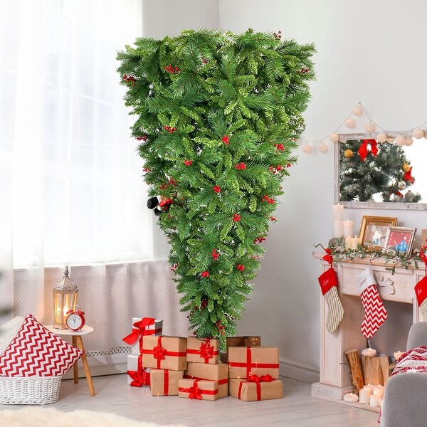 7.5 FT Upside Down Christmas Tree with Artificial Berries