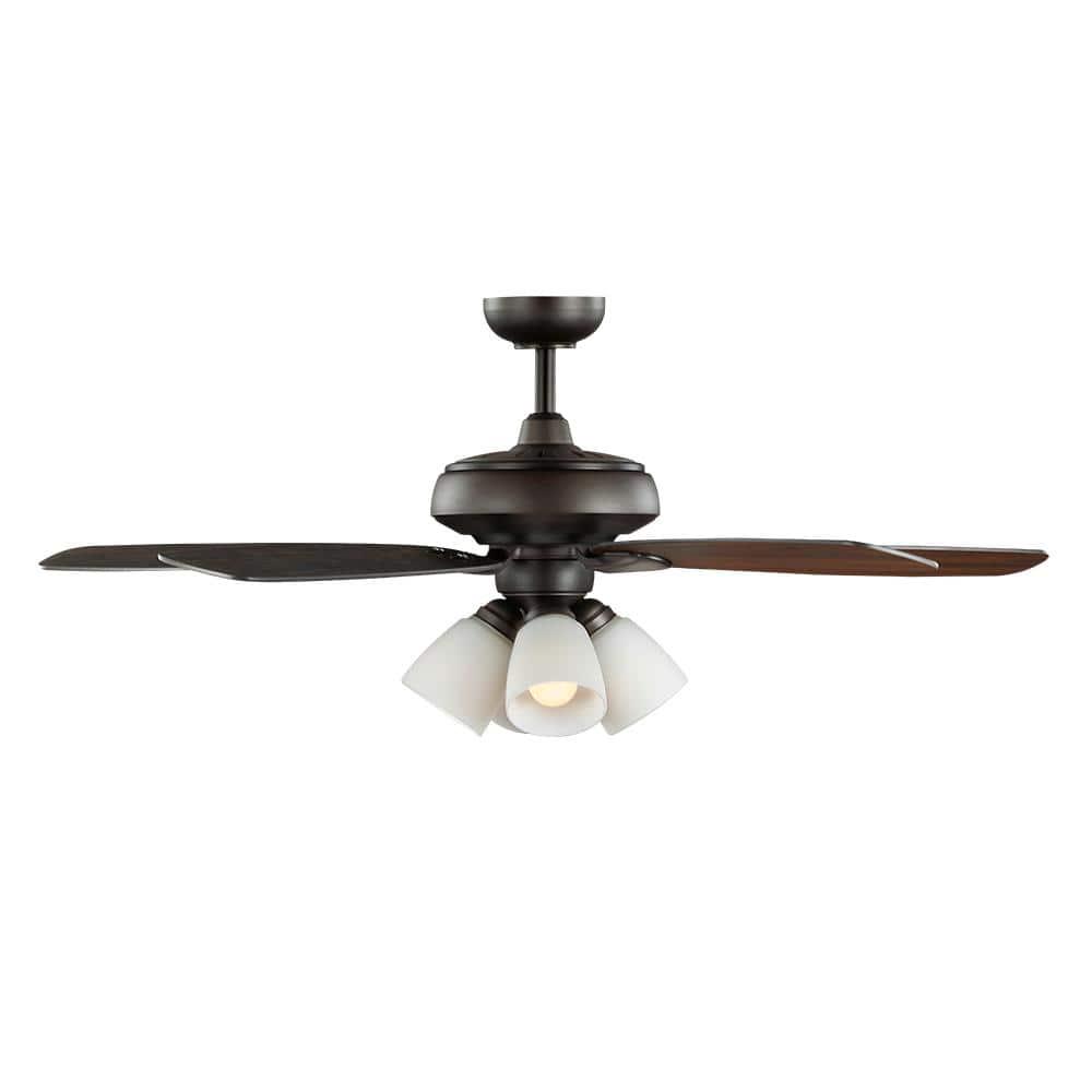 Hampton Bay Hollis 52 in Indoor LED Bronze Downrod Ceiling Fan with 5 QuickInstall Reversible Blades Light Kit and Remote Control