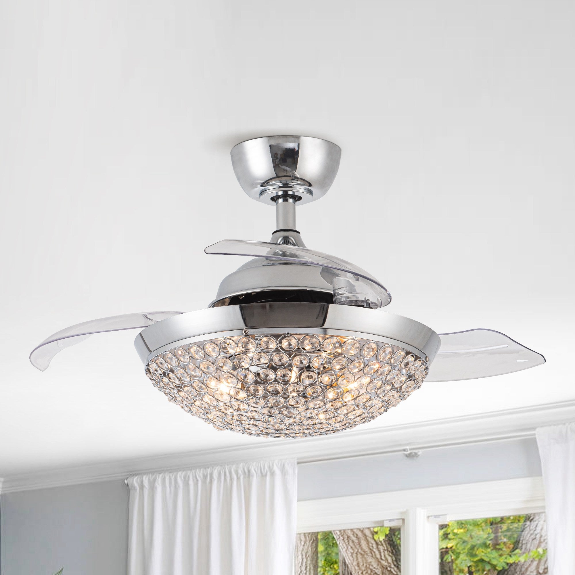 36-inch Chrome 3-Blade Crystal Ceiling Fan Chandelier with Remote - 36-in Shopping - The Best Deals on Ceiling Fans | 36399923