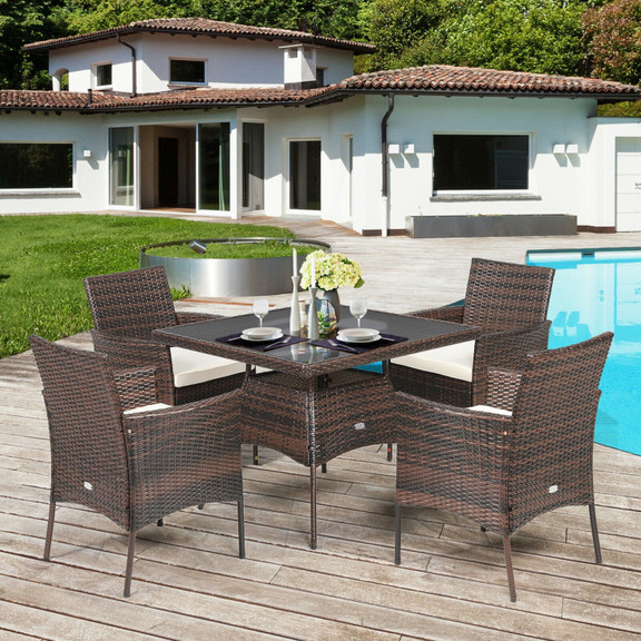 Costway 75483129 5 Pieces Patio Rattan Dining Furn...