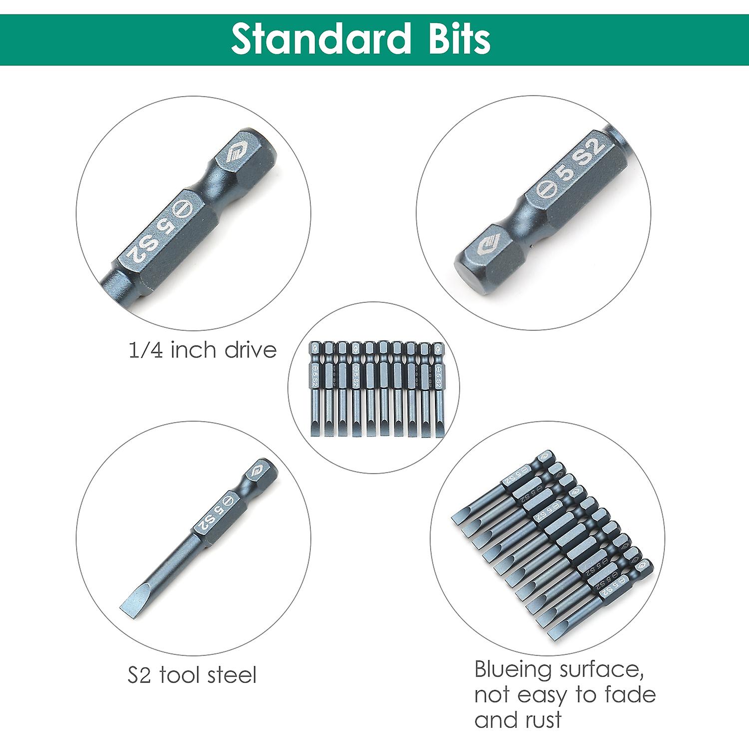 10-piece Slotted Screwdriver Bit Set 1/4-inch Hex Shank S2 Steel Magnetic Screw Driver Bit Set For Power Screwdriver Electric Hand Drill  100mm Sl4