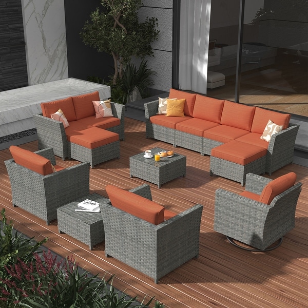 XIZZI 13Piece Outdoor Wicker Patio Furniture with Coffee Table Ottoman