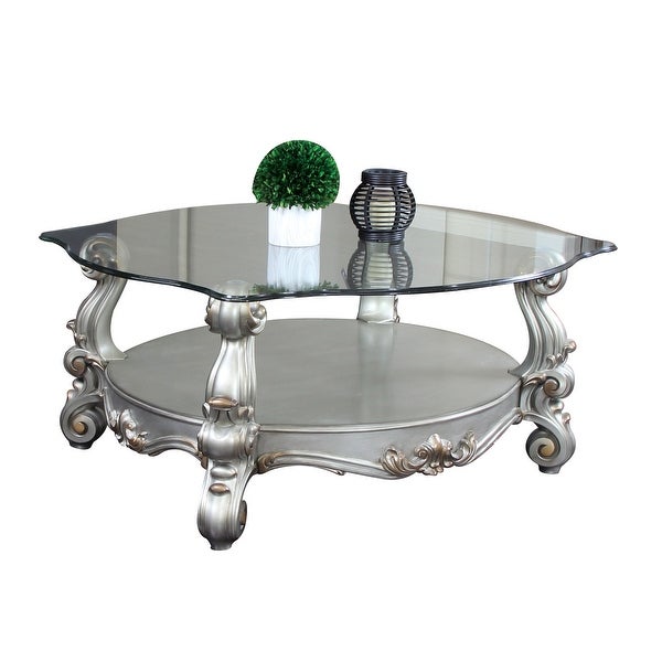 ACME Versailles Antique Platinum and Glass Coffee Table