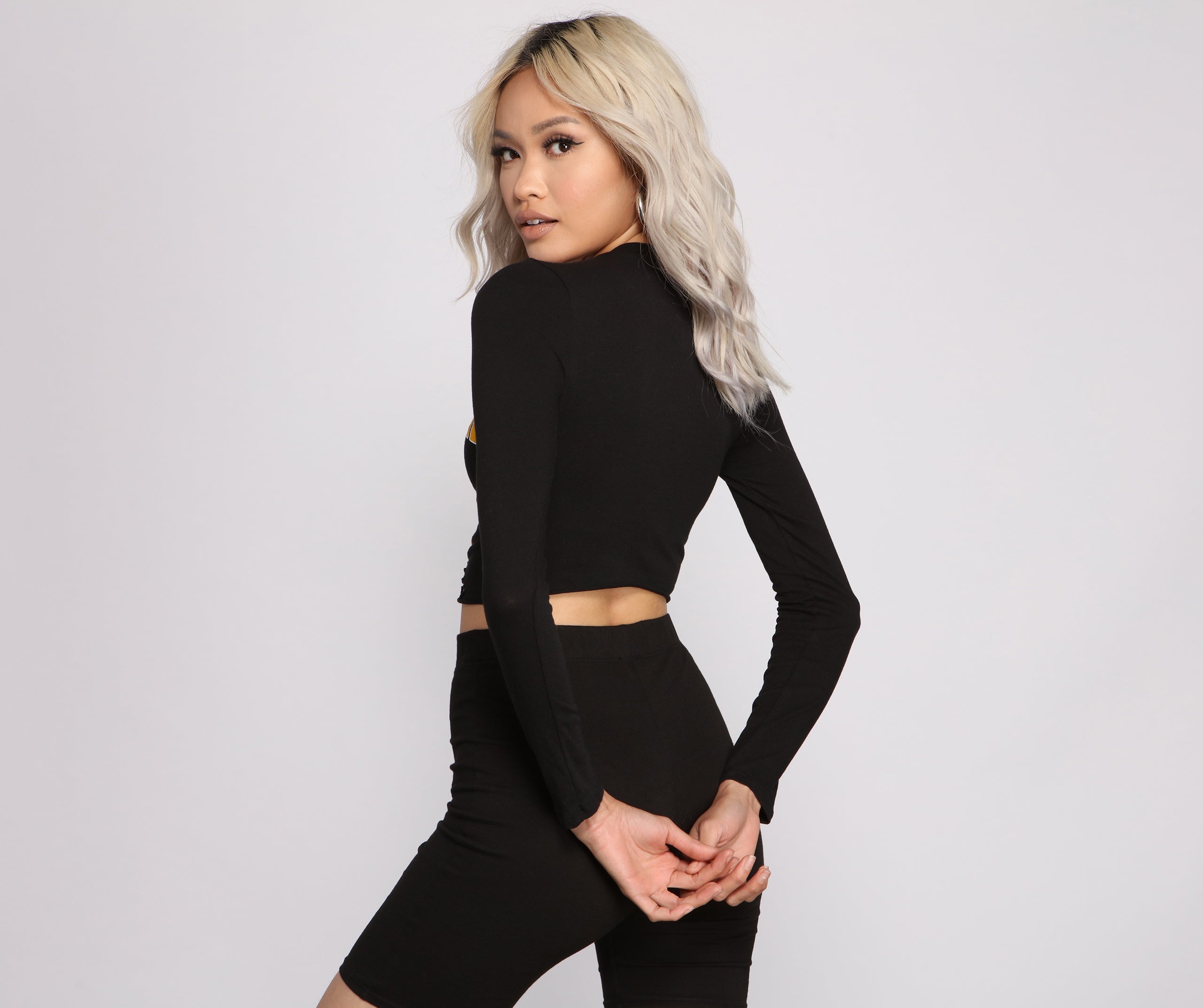 Hustle Squad Long Sleeve Cropped Graphic Top