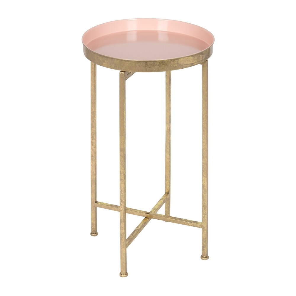 Kate and Laurel Celia Round Metal Foldable Tray Accent Table