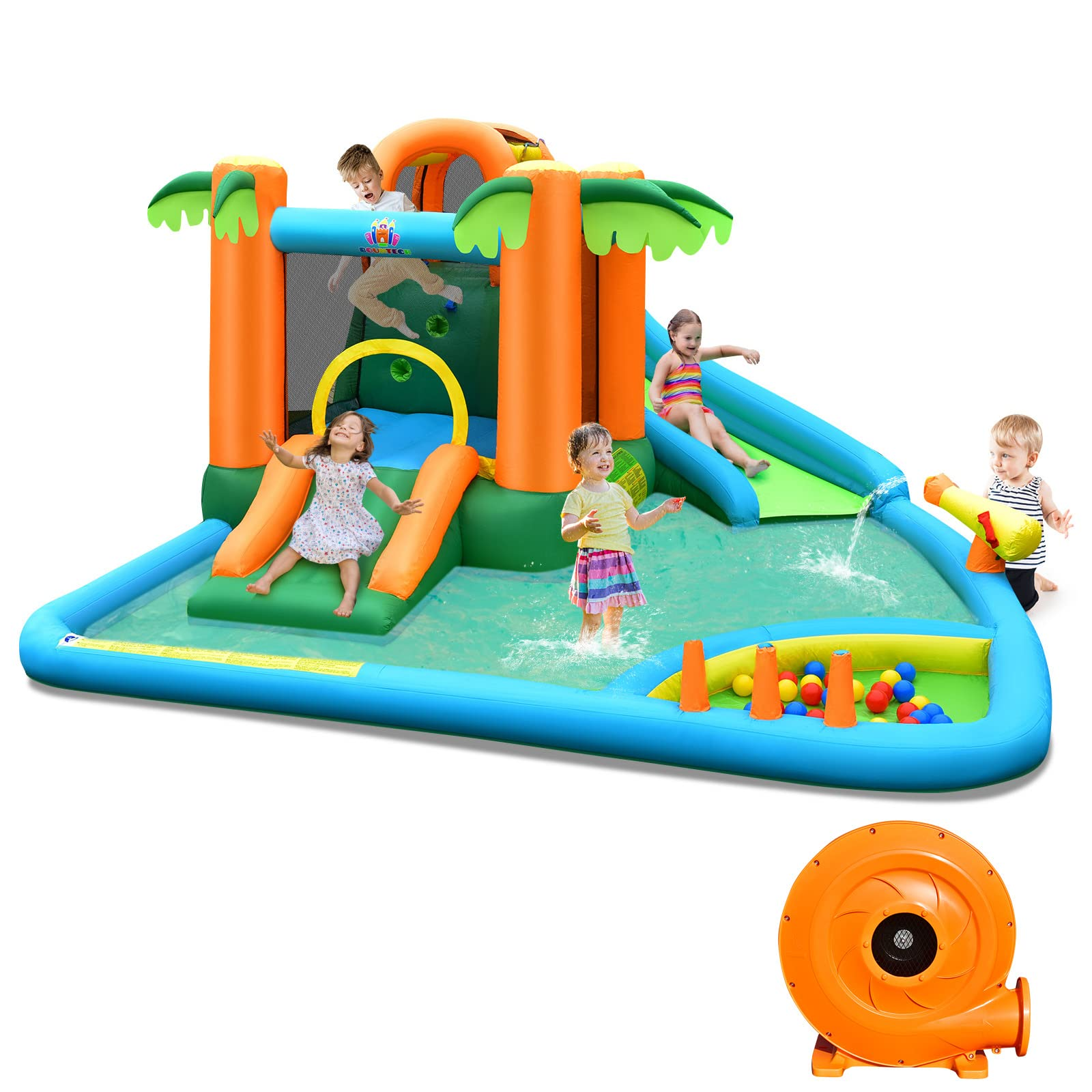 Inflatable Water Slide for Kids, 7 in 1 Kids Jumping Castle Bounce House w/Blower, Splash Pool