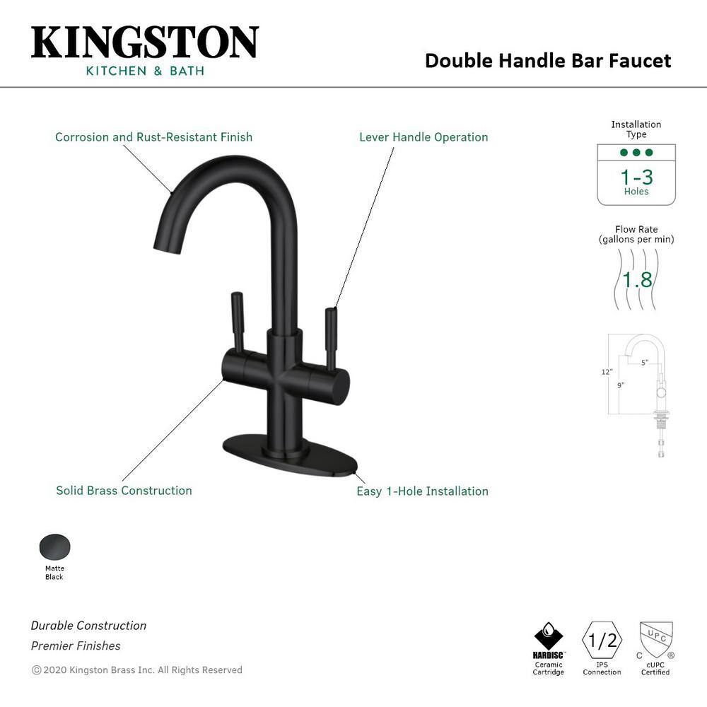 Kingston Brass Concord Two Handle Bar Faucet in Matte Black HLS8550DL