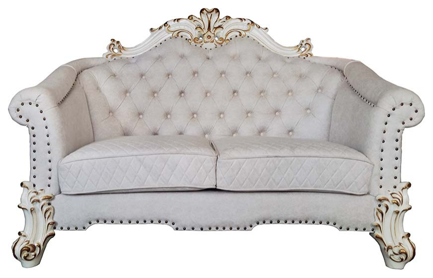 Acme Vendome II Loveseat With 4 Pillows Two Tone Ivory Fabric and Antique Pearl   Victorian   Loveseats   by AMOC  Houzz