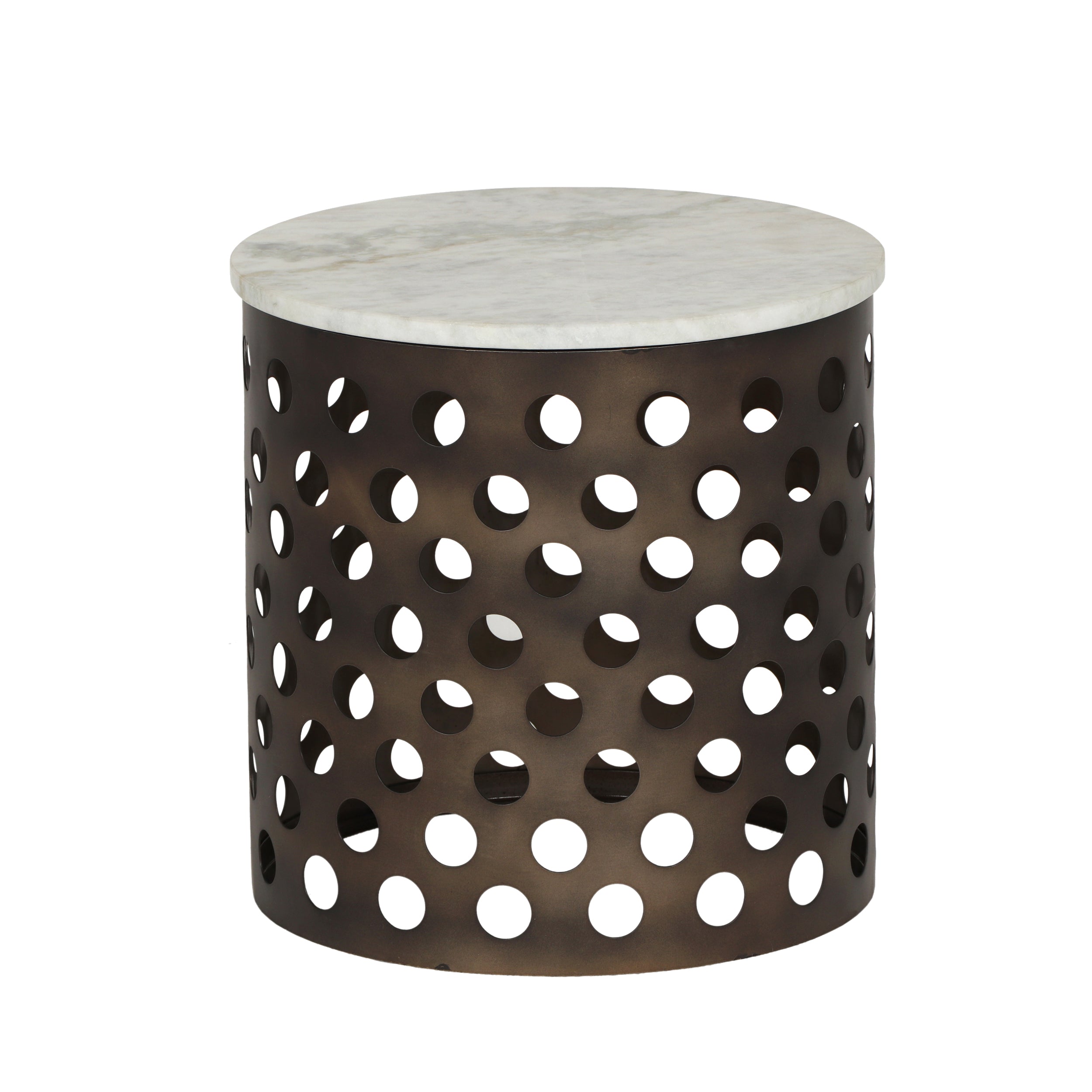 Zayin Modern Industrial Iron Accent Table with Marble Table Top