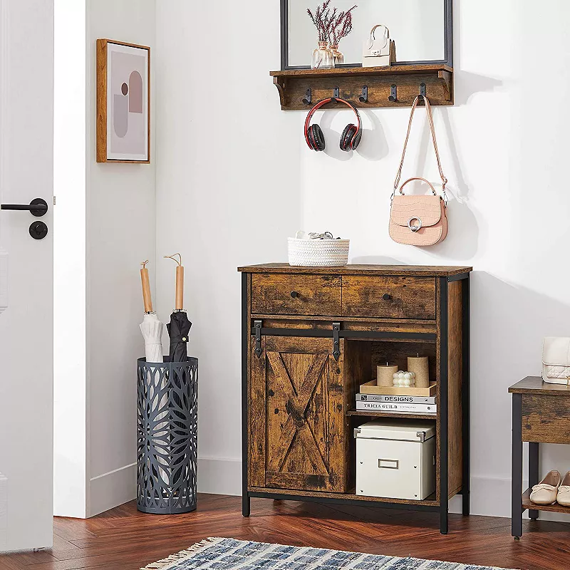 Industrial Sideboard， Floor Cabinet With 1 Drawer And Sliding Barn Door