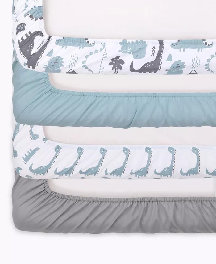 The Peanutshell Dino 4 Pack Crib Fitted Sheet Set