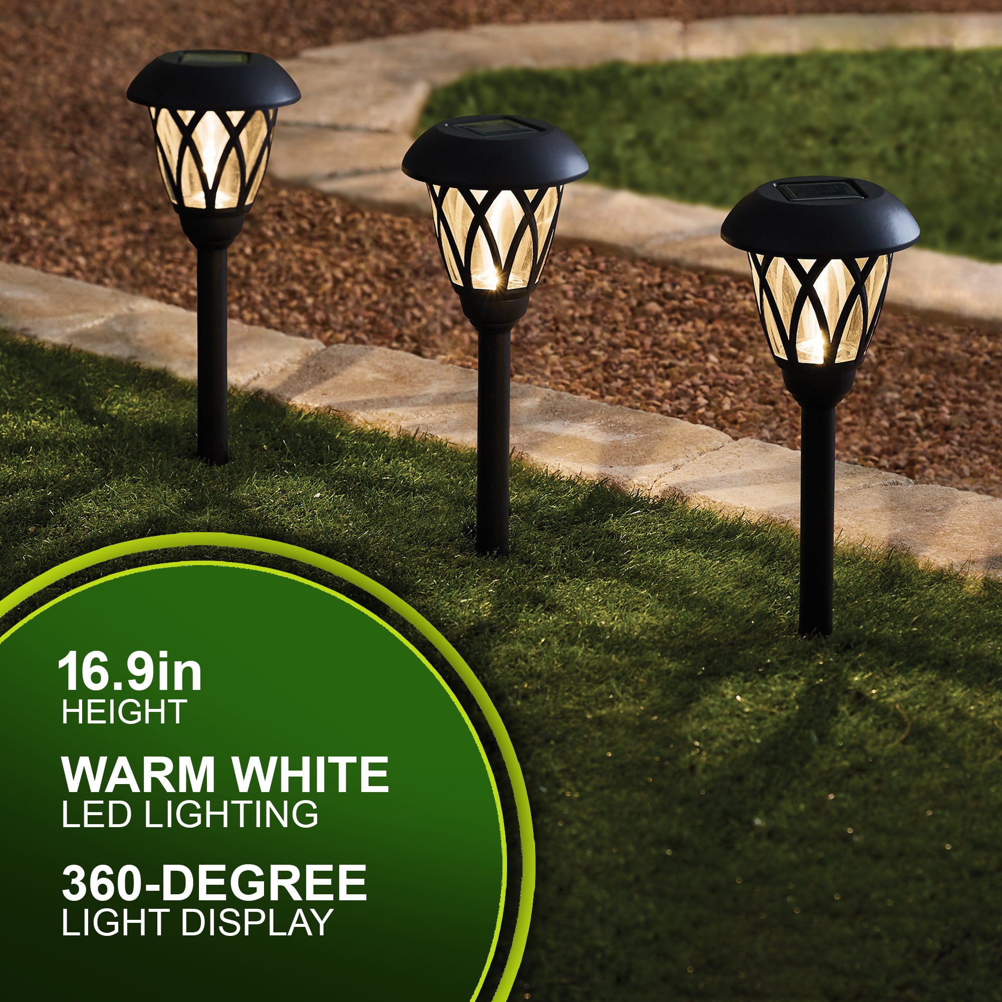 Mainstays Solar Powered Black Lattice LED Landscape Pathway Light with Glass Lens， 8 Lumens