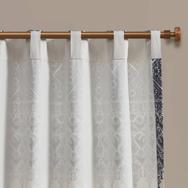 Mila Cotton Printed Room Darkening Window Curtain Panel With Chenille Detail And Lining