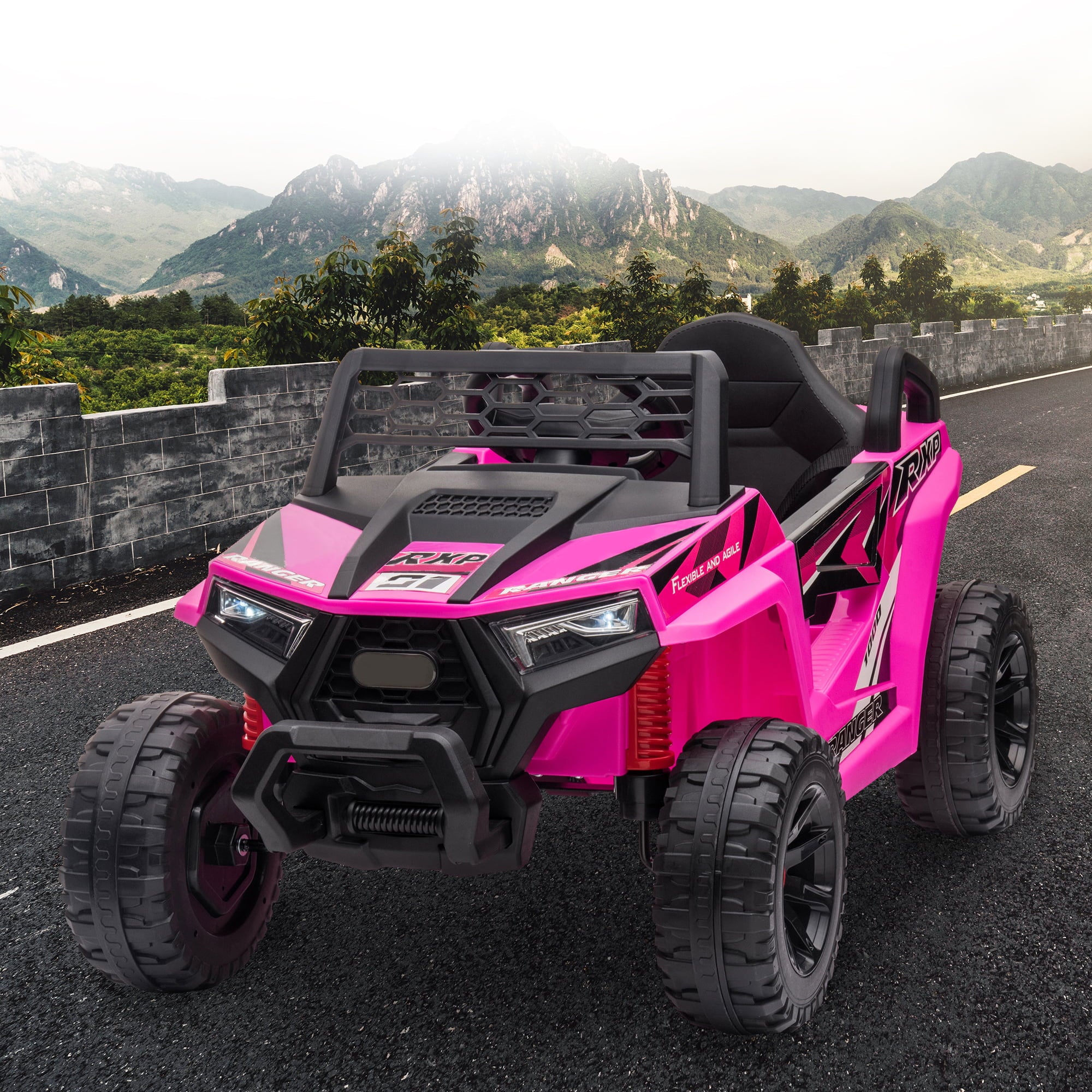 Kids ATV Ride on ATV, 12V Battery Powered Electric Vehicle, Ride on Car 4 Wheeler Quad for Boys & Girls-Pink