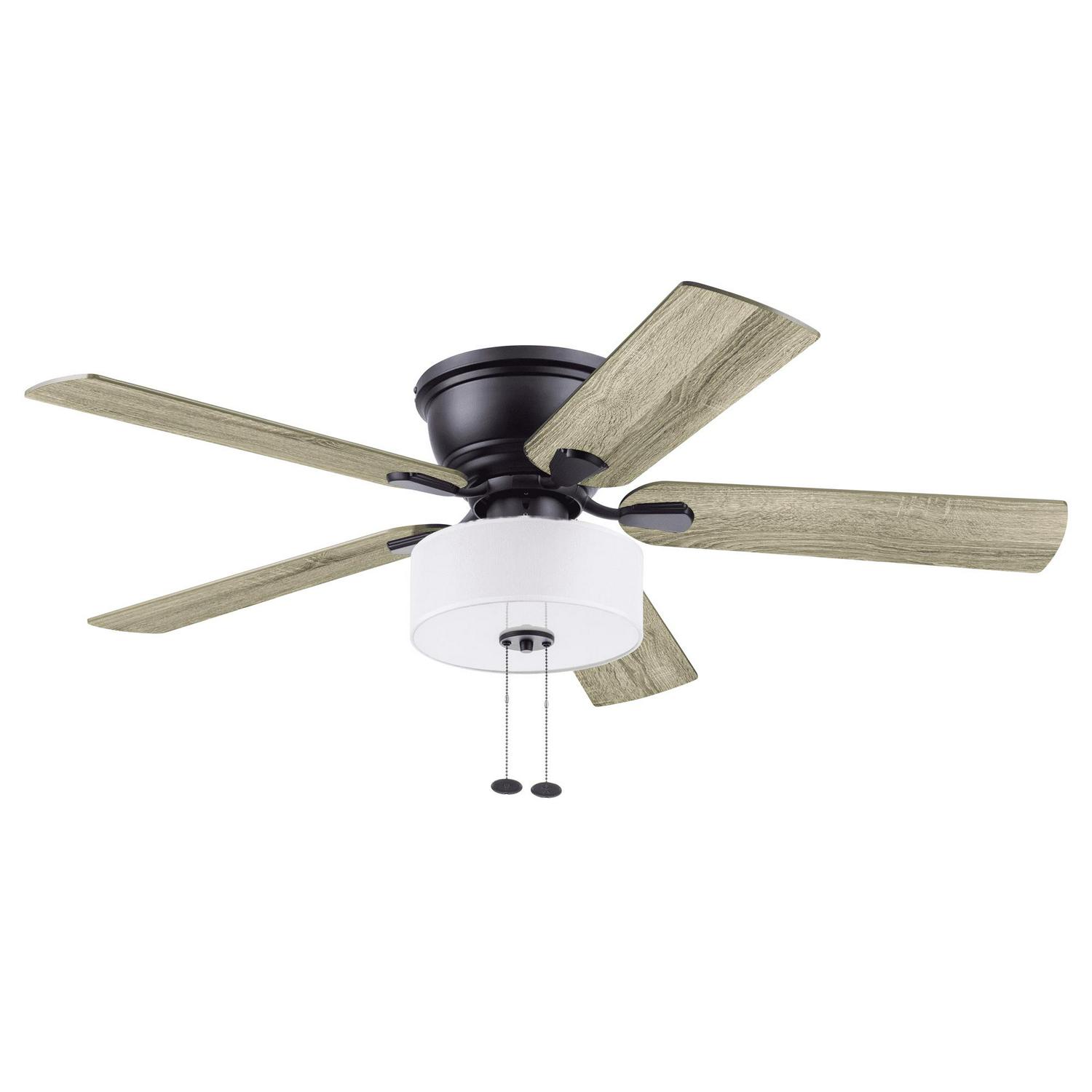 Better Homes and Gardens 52a 5 Blade Matte Black Flush Mount Ceiling Fan with Light and Reverse Airflow