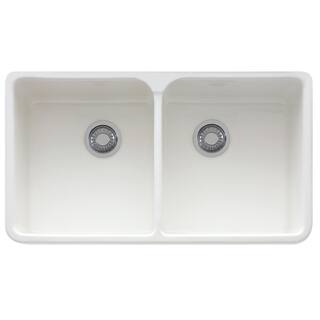 Franke Manor House Farmhouse Apron Front Fireclay 35.625 in. x 21.875 in. 5050 Double Bowl Kitchen Sink in White MHK720-35WH