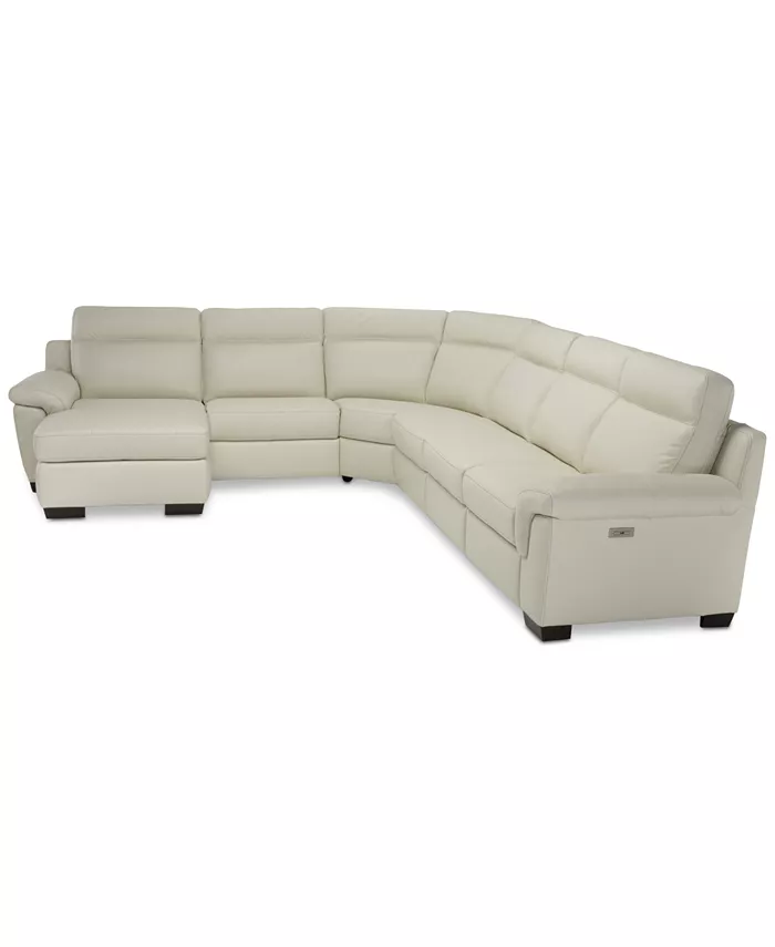 Furniture Julius II 6-Pc. Leather Chaise Sectional Sofa With 1 Power Recliner Power Headrest and USB Power Outlet