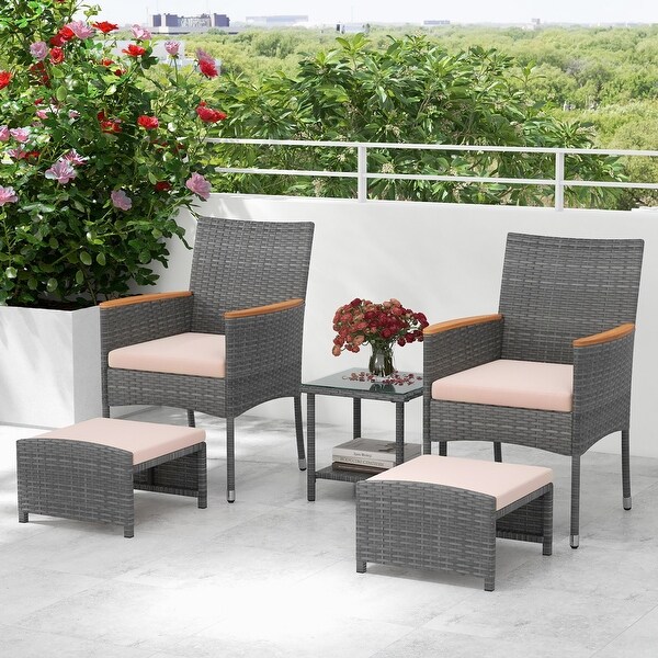 Gymax 5 Pieces Wicker Patio Furniture Set PE Rattan Porch Chairs w/