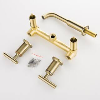 WELLFOR 2-Handle Wall Mounted Faucet in Brushed Gold (Valve Included) WB-H#RB0738