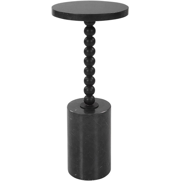 Wide Black Marble Round Drink Table