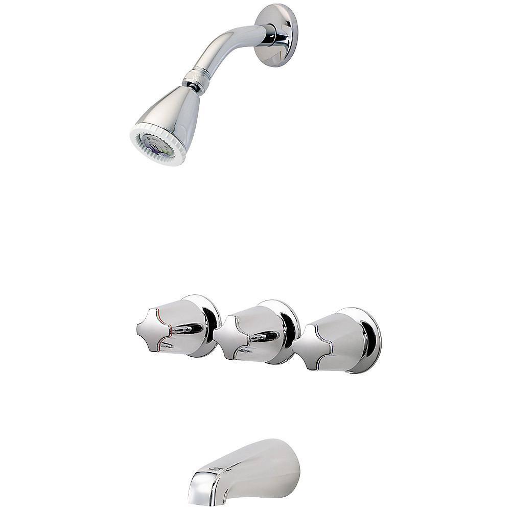 Pfister 3-Handle 1-Spray Tub and Shower Faucet with Metal Verve Knob Handles in Polished Chrome (Valve Included) LG01-3410