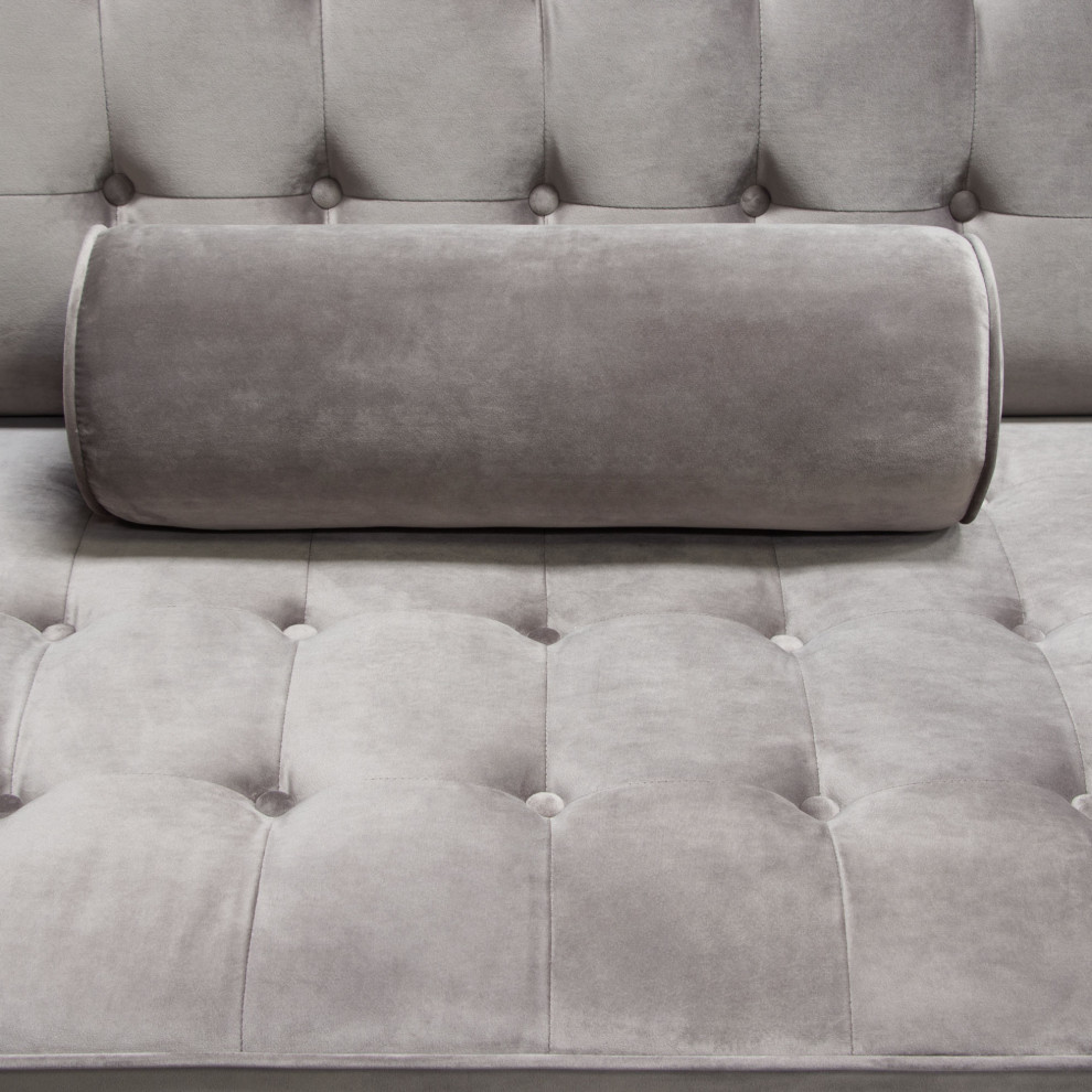 Juniper Tufted Sofa  Champagne Gray Velvet With 2 Bolster Pillows   Sofas   by Morning Design Group  Inc  Houzz