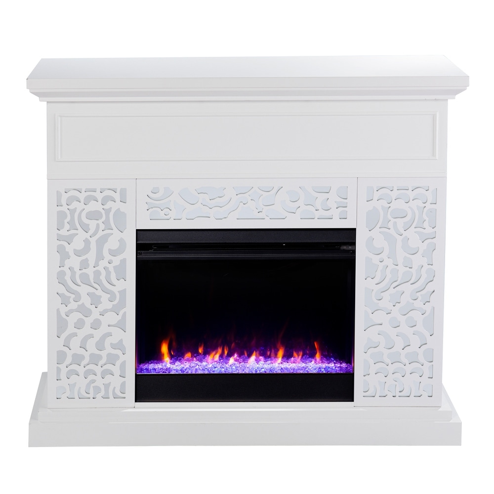 SEI Furniture Westmont Contemporary White Wood Color Changing Fireplace