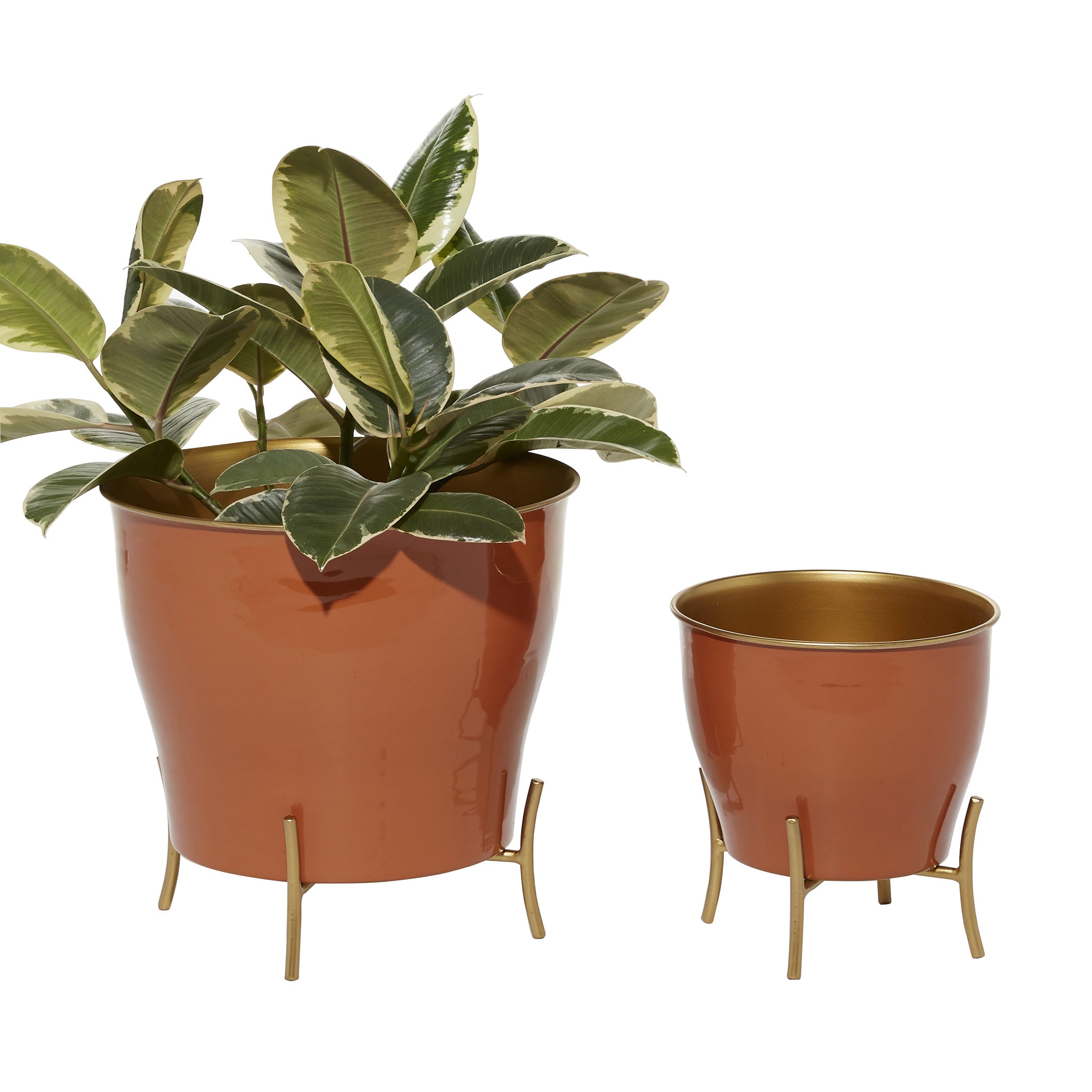 DecMode Assorted Round Orange Metal Farmhouse Plant Planter (2 Pieces)