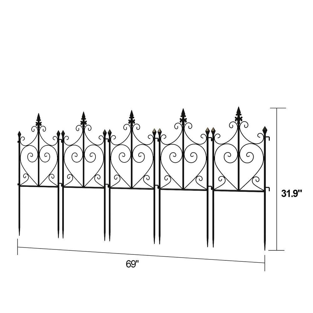 FUFUGAGA 31.9 in. H x 13.8 in. W Black Stainless steel Garden Fence Panel Rustproof Decorative Garden Fence (5-Pack) WFKF170290-01