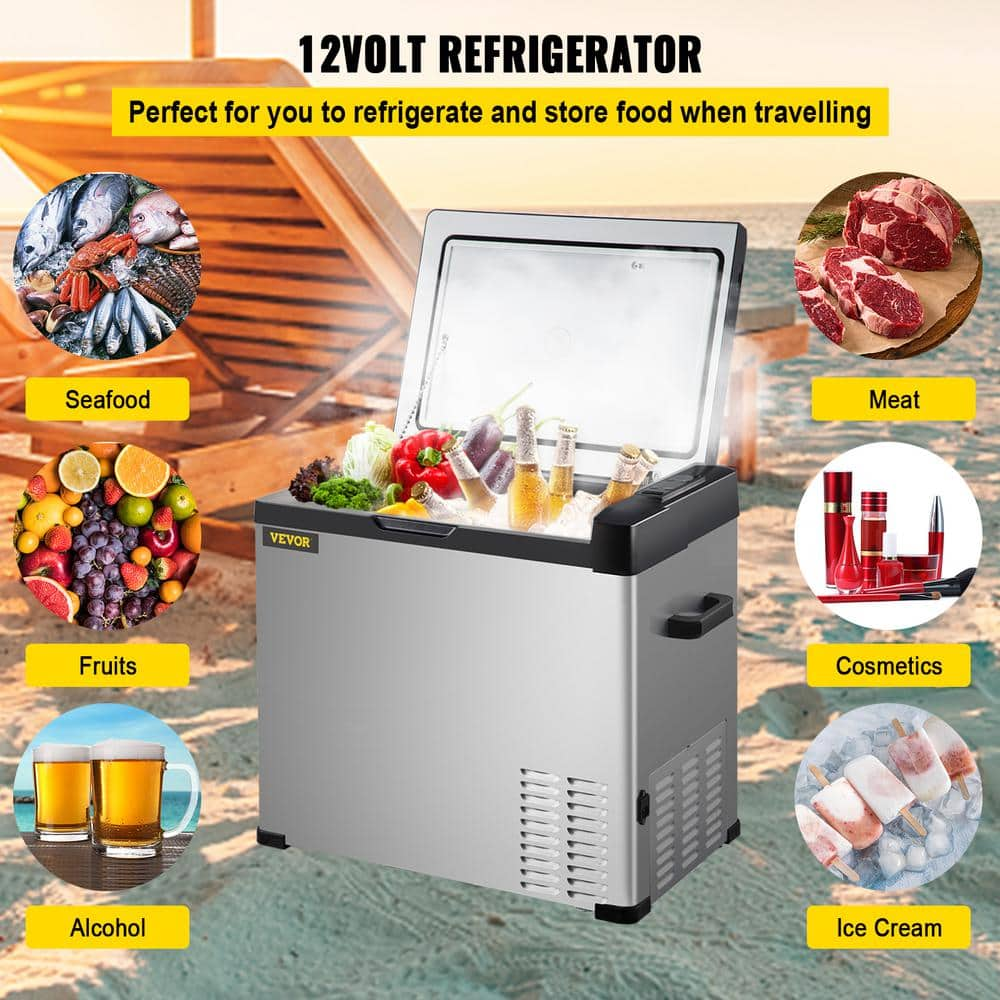 VEVOR 1.77 cu. ft. Portable Outdoor Refrigerator Carbon Steel Car Refrigerator with Freezer in Silver BXS50LC50110VHFZNV1