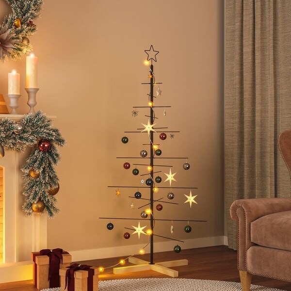 vidaXL Christmas Tree Metal Ornament Tree Decoration with Wooden Base Black