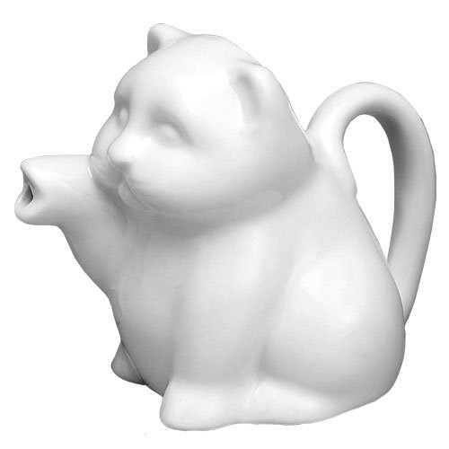 HIC Mini Cat Creamer Coffee Tea Milk Syrup Dressing Server with Handle， Fine White Porcelain， 2-Ounces