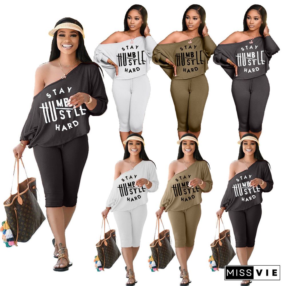 Fashion Letter Print T-shirt 7 Minutes of Pants Two Piece Set