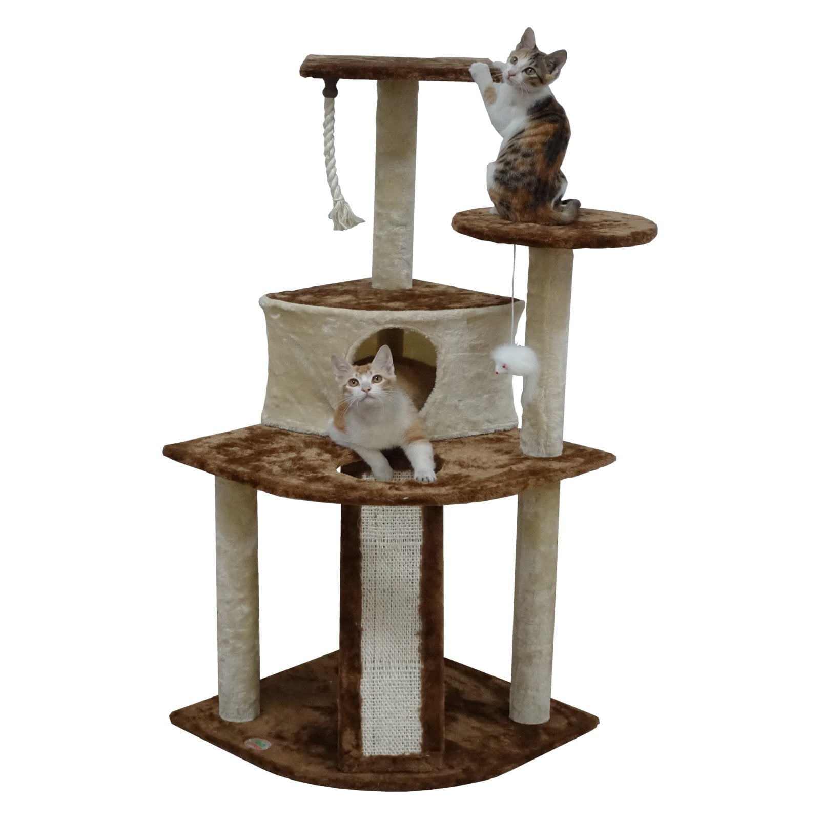 Go Pet Club 47-in Cat Tree and Condo Scratching Post Tower， Beige and Brown